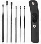 6 Pcs Ear Wax Removal Kit- Ear Cleaner Tool Stainless Steel- Portable Spiral Cleaning Tools with Storage Box for Adults (6 Pcs Black)