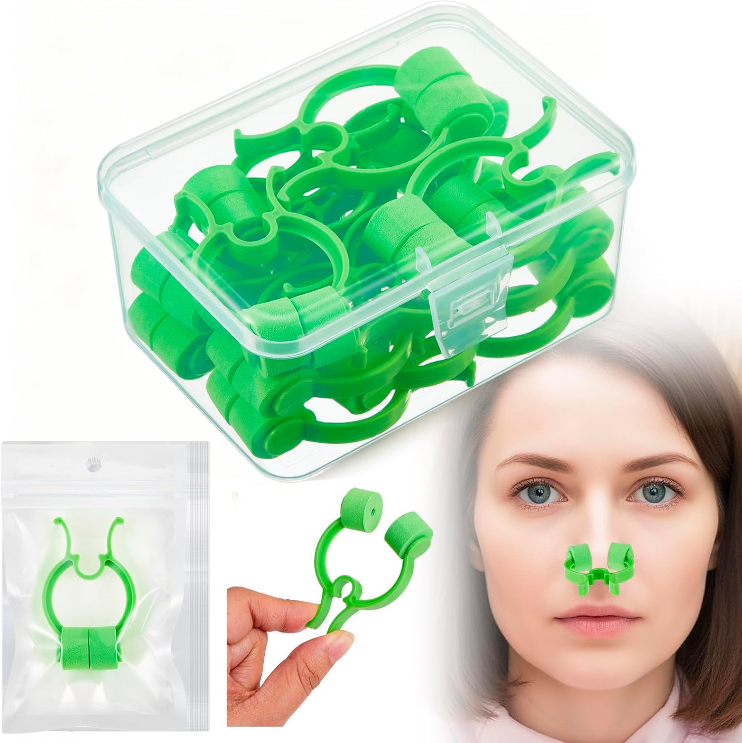 Frienda 16 Pcs Nose Clips for Nosebleeds Nose Clamps with Storage Box and Pouch Nasal Bleed Stopper Plugs for Nosebleeds Plastic Foam Noses Clip for Accidental Emergency (Green)
