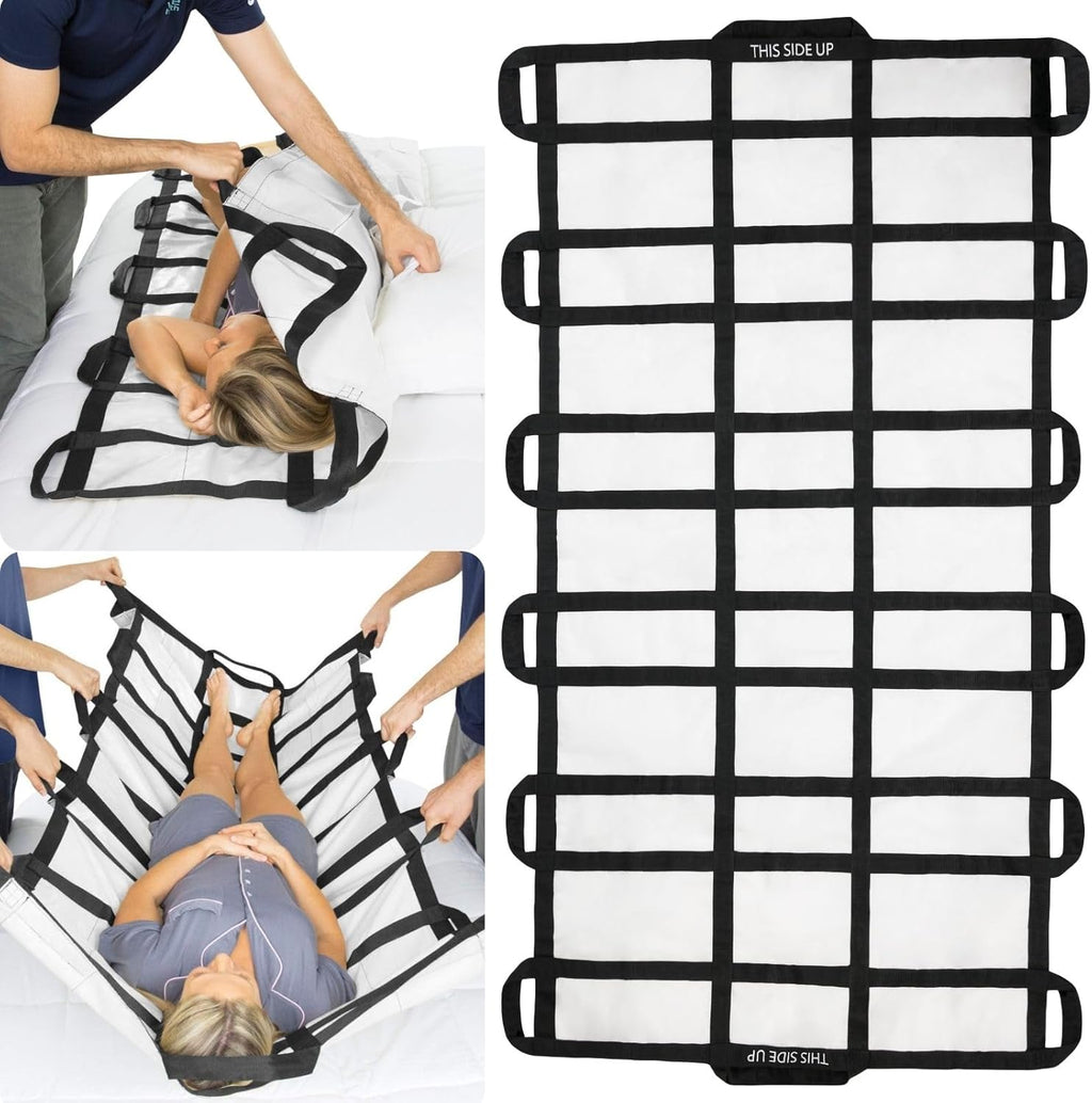 Vive Transfer Blanket with Handles 77” x 38.5” - Bed Positioning Pad, Straps - Reusable, Washable Patient Lifting Device Body Lift, Turning, Sliding Moving - Caregiver, Family Aid, Bedridden, Elderly