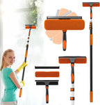 Window Squeegee Kit with Extension Pole, 2-in-1 Professional Washer for High Windows, 3-12FT Adjustable Reach, Rotatable Head for Indoor & Outdoor Use, Streak-Free Cleaning Tool for Home
