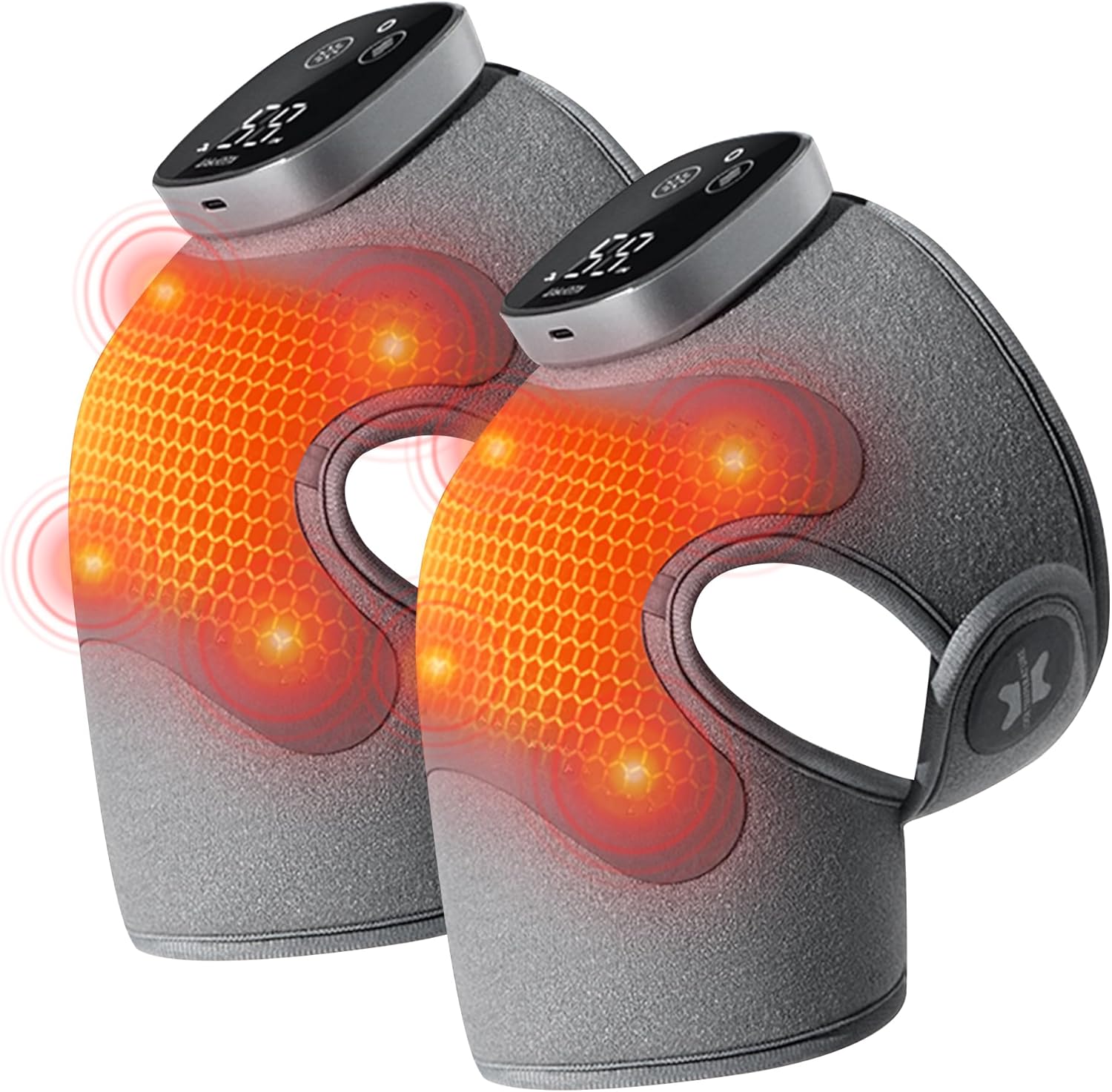 IKEEPFIT Knee Massager with Heat Vibration for Pain Relief MAXwarm 5.0[2026 Upgraded]-Heated Knee Brace with 5 Heat Levels and 4 Massage Motors, X-Warm Heat-Lock Tech, for Men Women(Grey, 2-Pack)