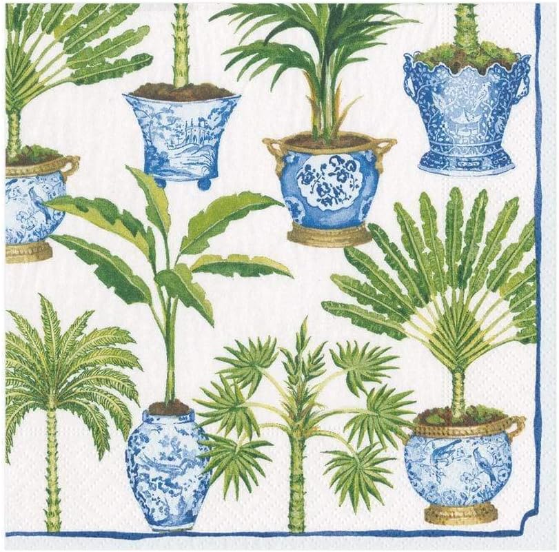 Caspari Potted Palms Paper Luncheon Napkins in White, Two Packs of 20