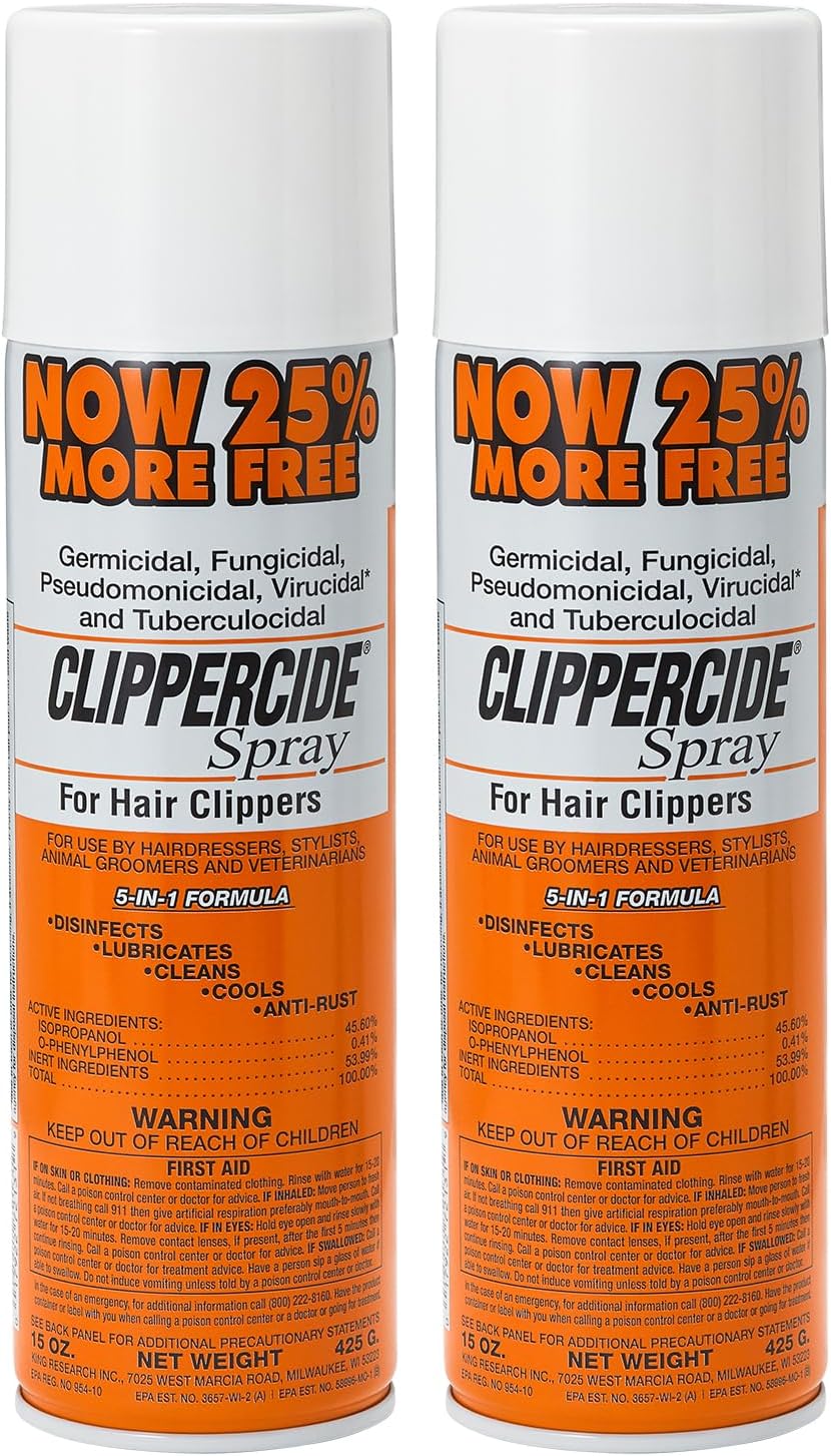 CLIPPERCIDE 5-in-1 Clipper Disinfectant Spray 15oz, 2 Pack | Cleans, Lubricates, Cools, Prevents Rust & Disinfects | Professional Clipper Spray for Barbers, Stylists & Pet Groomers | Made by BARBICIDE