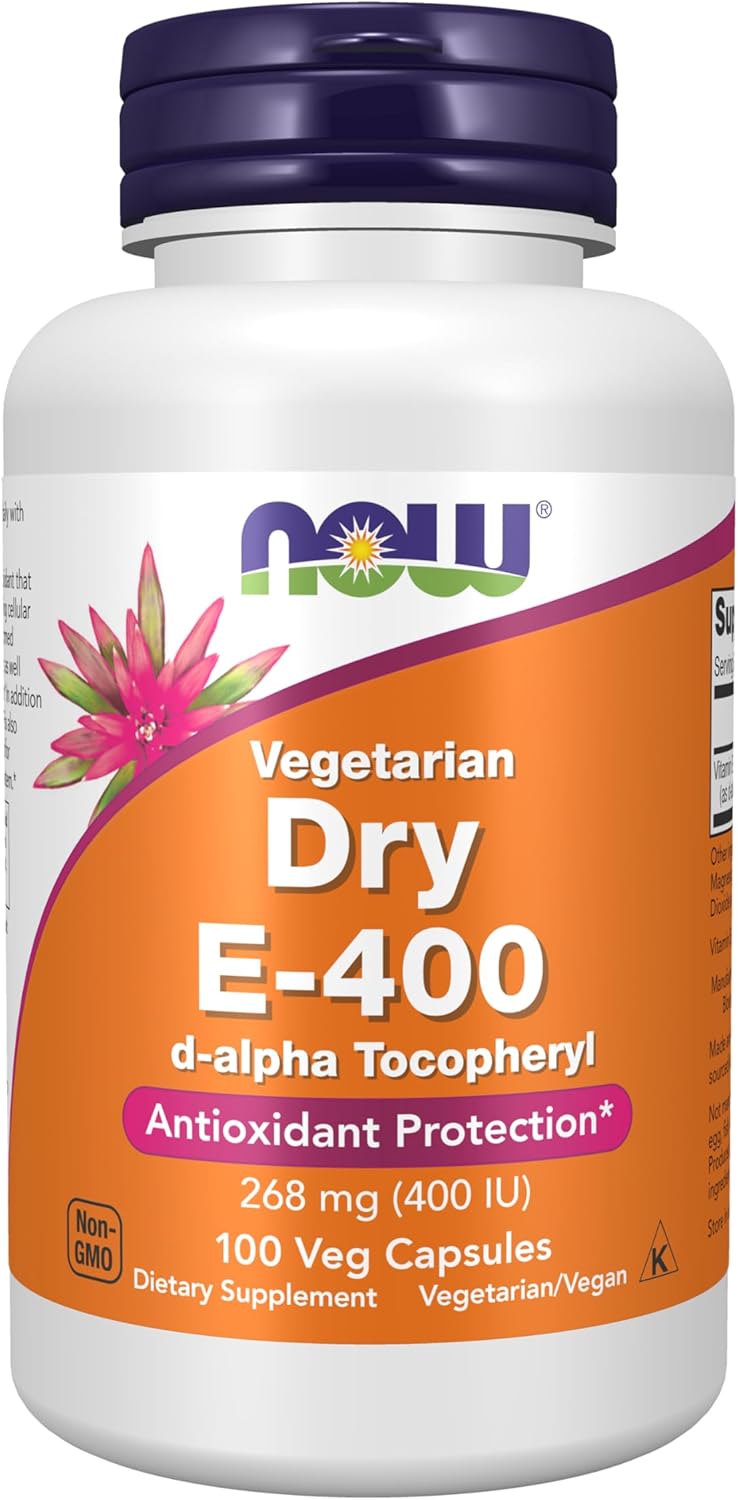 NOW Foods Supplements, Vitamin E-400 IU D-Alpha Tocopheryl, Dry, Antioxidant Protection*, 100 Veg Capsules