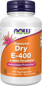 NOW Foods Supplements, Vitamin E-400 IU D-Alpha Tocopheryl, Dry, Antioxidant Protection*, 100 Veg Capsules