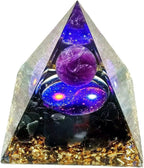 Moonstone Crystal Orgone Pyramid Ogan Crystal Energy Tower, Nature Reiki Chakra Crushed Stone Jewelry, Crystal Pyramid for Home Decor (Taichi Starry Sky)
