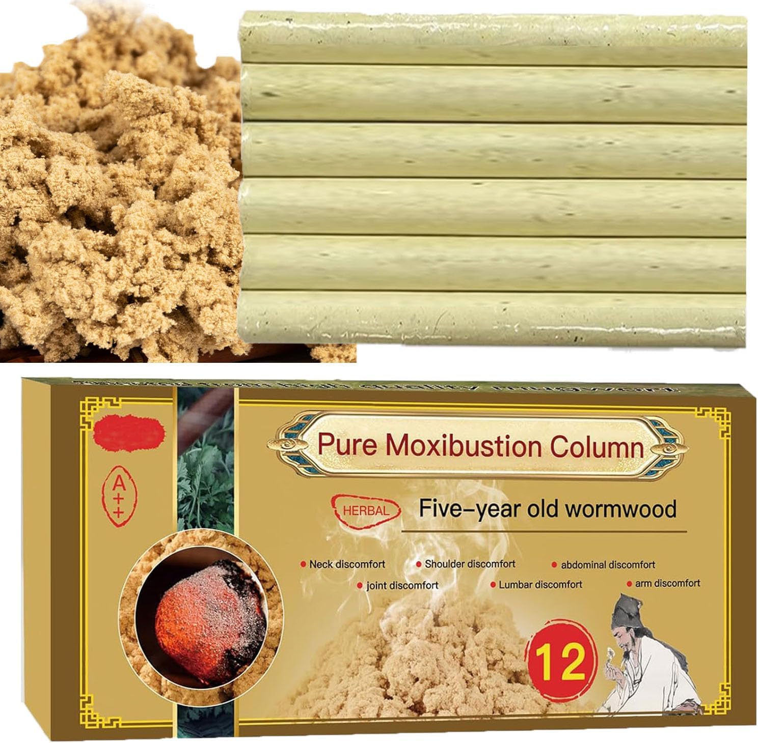 12 Rolls Moxa Stick for moxibustion 50:1 Extraction 3 Year Chen Mugwort Pure Moxa Rolls Herbal Handmade Wormwood Sticks for Gentle moxibustion 20cm