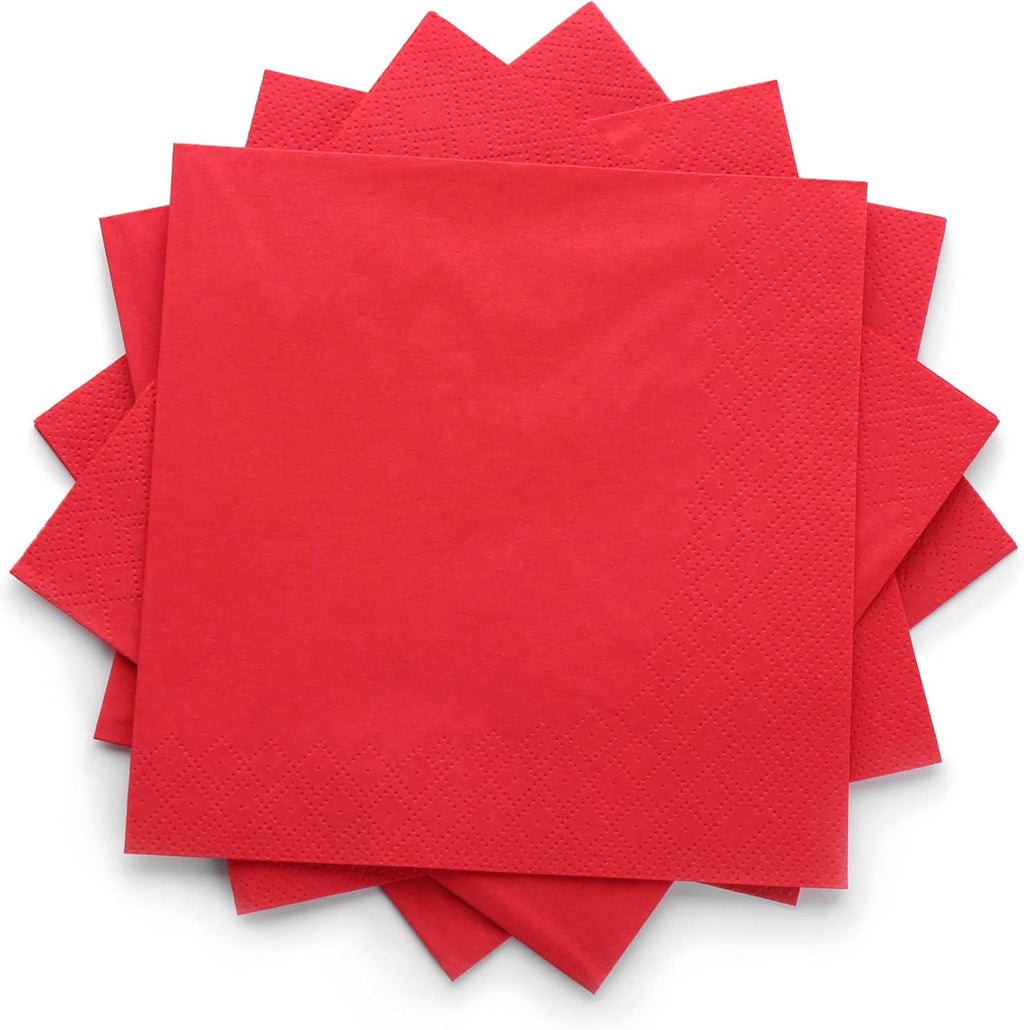 Concession Essentials Red 2 Ply Premium Label Cocktail Beverage Napkin. Pack of 100 Count. Disposable 5 x 5 Cocktail Napkins. Ideal For Holidays Lunch and Dinner.