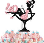 Sitting Girl Cake Topper Picks for Girl Lady 40th Birthday Makeup Spa Theme Party Decoration Supplies 40 Silhouette High Heeled Cake Decor Rose Gold Glitter
