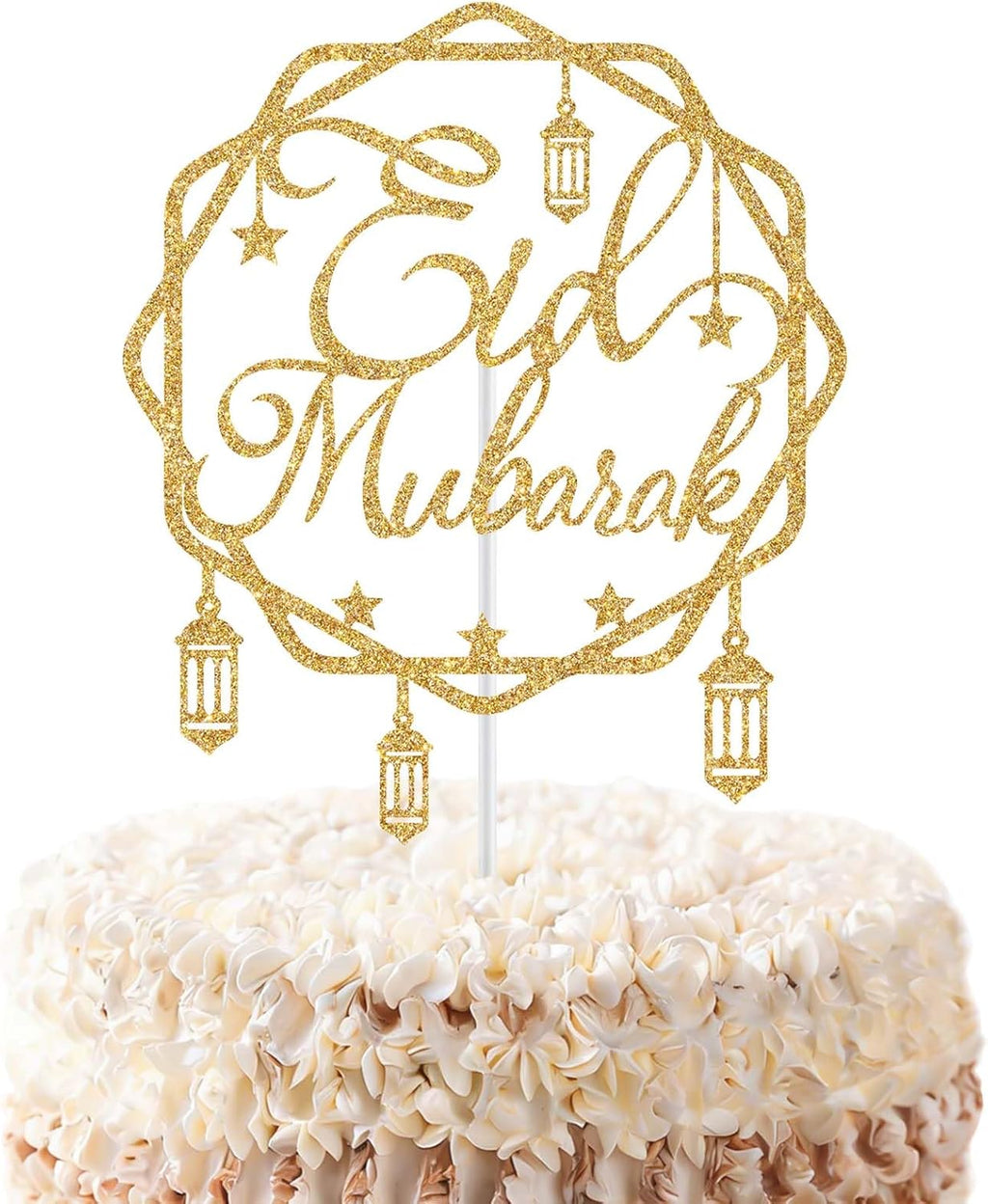 Eid Mubarak Cake Topper, Hajj Mubarak Decor, Muslim Islam Festival Anniversiry Party Decorations, Happy Ramadan Moon Star Eid Decoration Supplies Gold Glitter