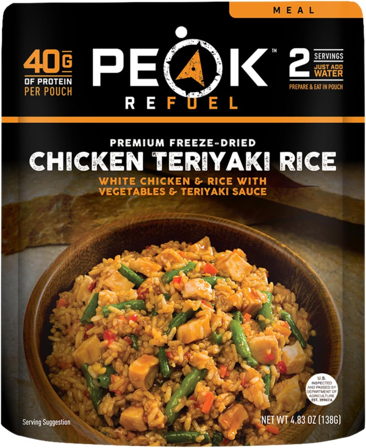 Peak Refuel Chicken Teriyaki Rice | 40g Protein | 580 Calories | 100% Real Meat | Premium Freeze Dried Backpacking & Camping Food | 2 Servings | Ideal MRE Survival Meal