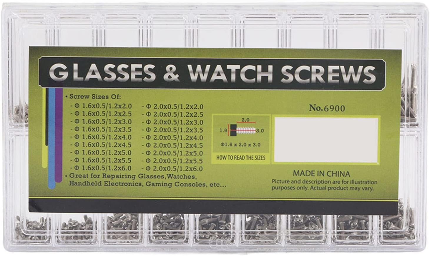 1 Pc Box of Screw, Eyeglasses Repair Kit, Stainless Steel Glasses Sunglasses Spectacles Watch Mini Screws Repair Kit