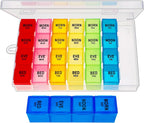 ZVZM Weekly Pill Organizer 4 Times a Day, Medicine Organizer Box, Travel Daily Pill Box Organizer 7 Day, Pill Case, Pill Container Holder for Hold Vitamins/Fish Oils.