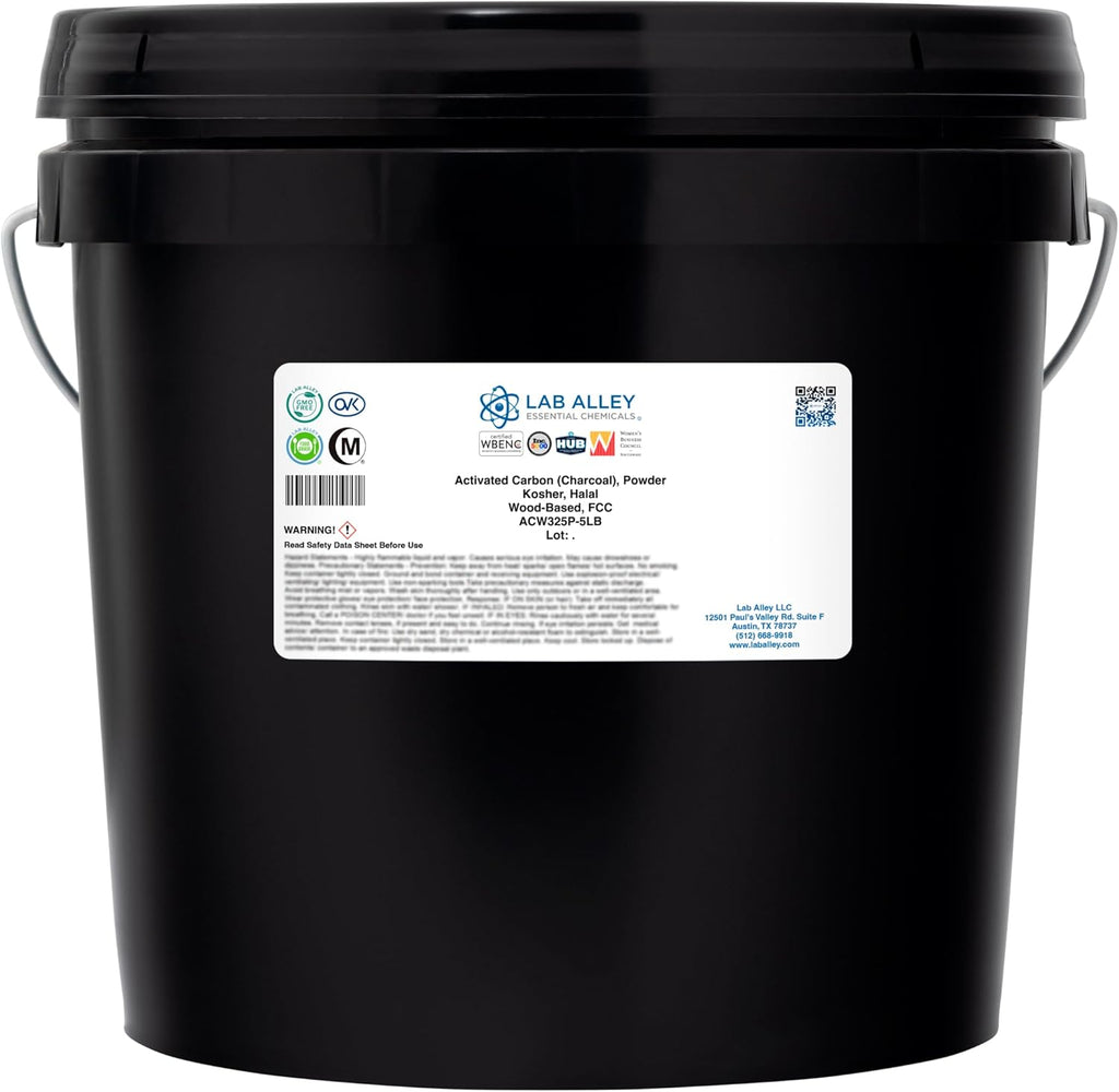 Lab Alley Activated Charcoal Powder, Food Grade, Kosher Certified, Halal, Wood Based, Ideal for Water & Air Filtration, Detoxifying Skincare Products, and Odor Control (5 Pounds)