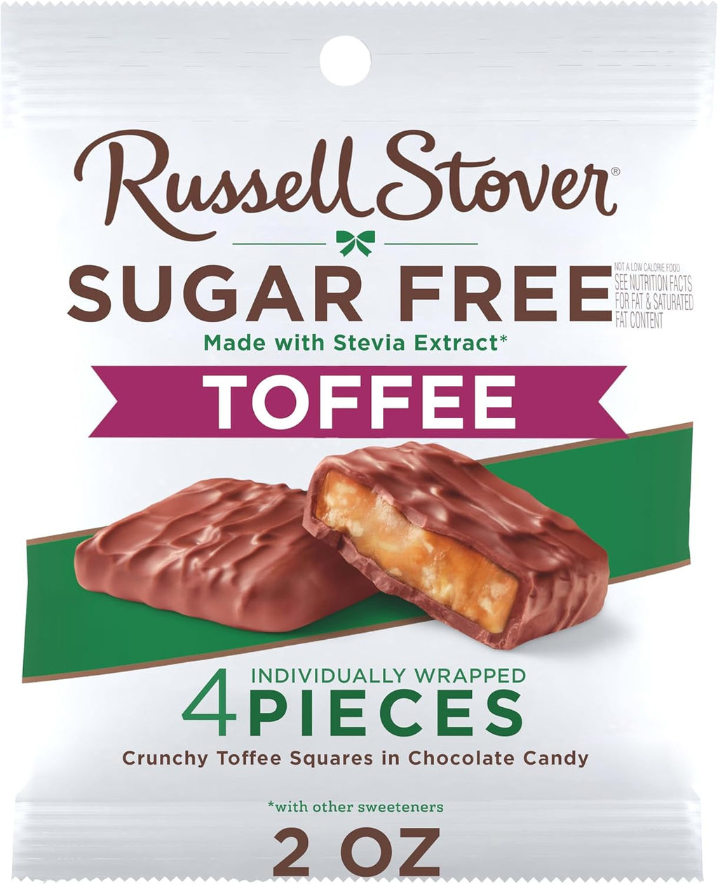 RUSSELL STOVER Sugar Free Toffee Squares in Chocolate Candy, 2 oz. bag (Pack of 10)