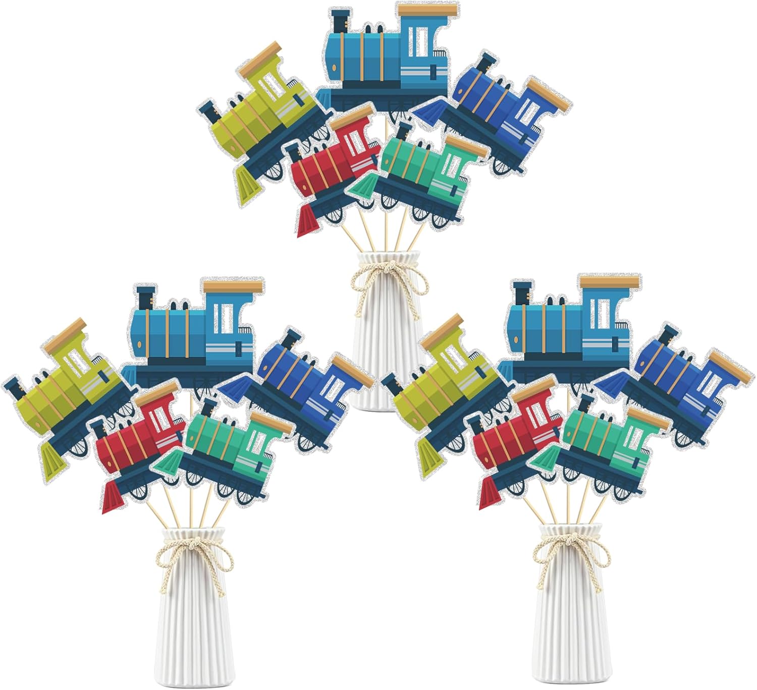 15 Pcs Color Train Table Topper,Train Theme Birthday Table Centerpieces Sticks,Railroad Party Decor,Baby Shower Themed Parties Steam Train Party Supplies.