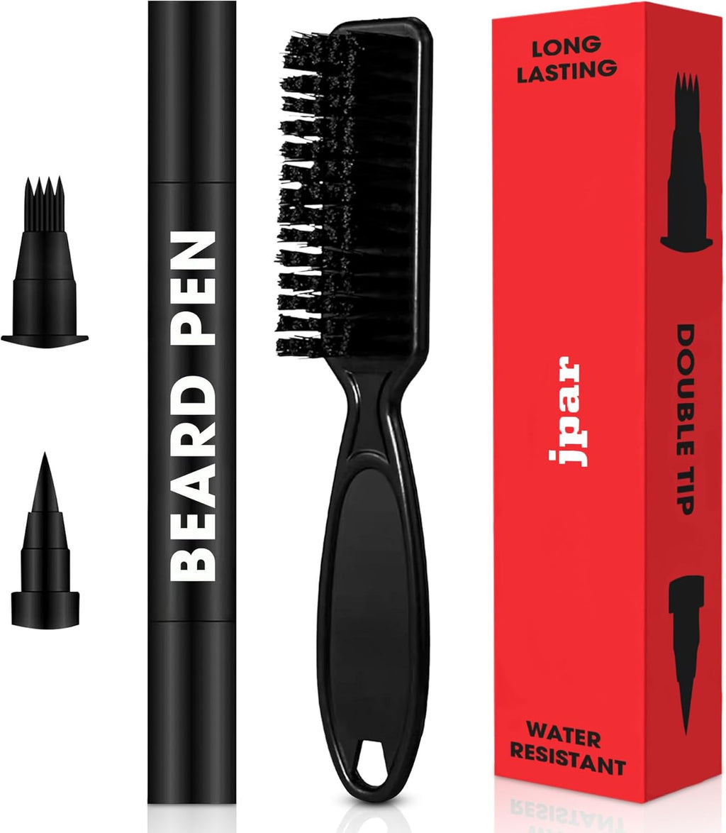 Black Beard Pencil Filler for Men - Waterproof Beard Pen Kit with Brush - Dual Tip Beard Filling Pen for Patches, Hairline & Mustache - Natural Look, Long Lasting, Easy to Use Beard Grooming Tool