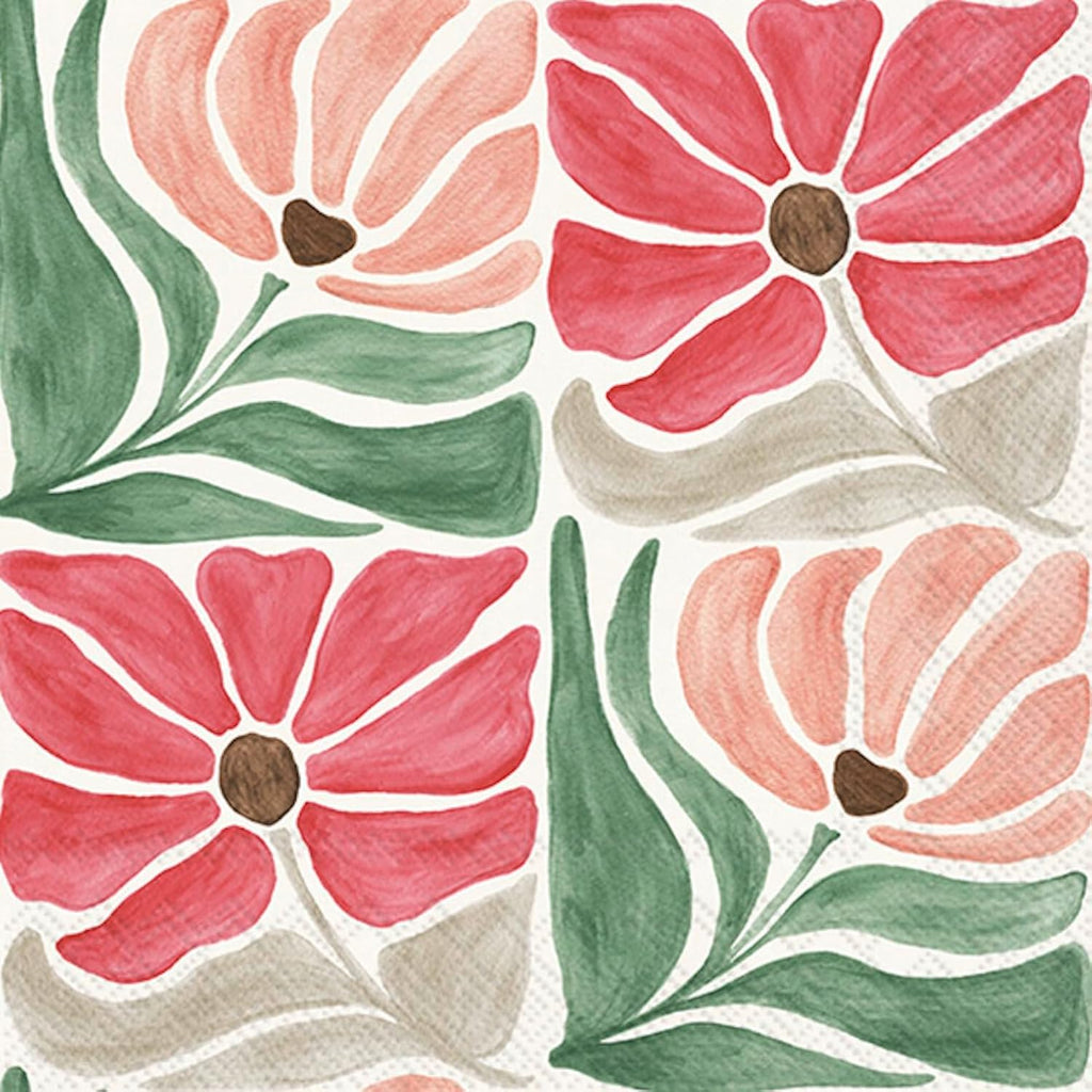 IHR Ideal Home Range Party Napkins Disposable 3-Ply Paper Lunch Napkin Pack, 6.5" x 6.5", Modern Petals Pattern, 20-Count