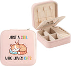 Cat Lover Valentines Day Gifts for Women Girl Cats Lady Cat Mom Mothers Day Gifts Cats Themed Gift for Women Friend Birthday Christmas Graduation Gift for Sister Daughter Travel Jewelry Box