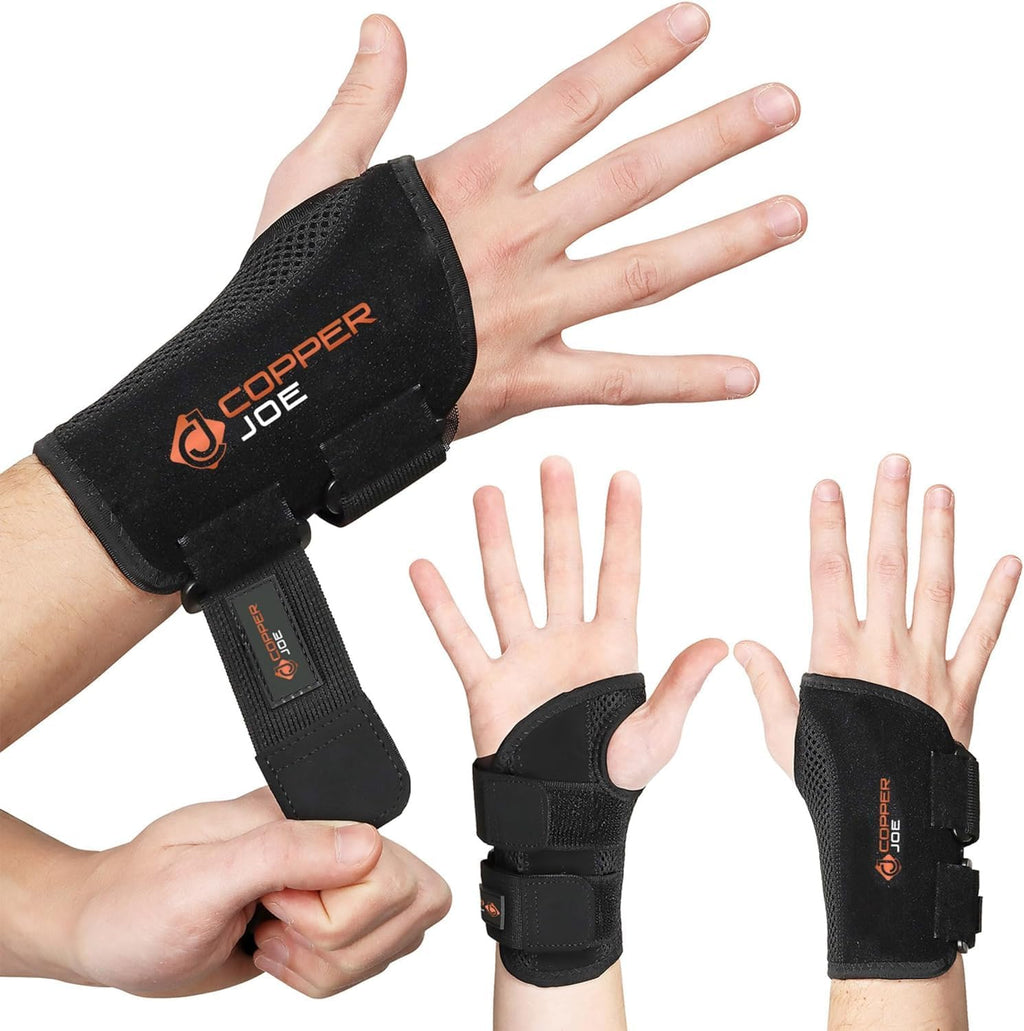 Copper Joe Orthopedic Copper Infused Wrist Brace & Splint – Adjustable Compression Wrist Support for Arthritis, Carpal Tunnel, Tendinitis, Tennis Elbow, RSI & Ganglion Cyst Pain Relief for Men & Women (Black, S/M, Right Hand)