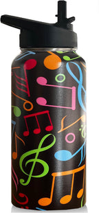 32oz Music Water Bottle Insulated Vacuum Stainless Steel Tumbler Travel Mugs With Straw for Gym Camping Hiking