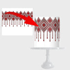 Edible Cake Wrap Topper, Traditional Palestinian Tatreez Pattern, 8 x 10 inches, Red and White