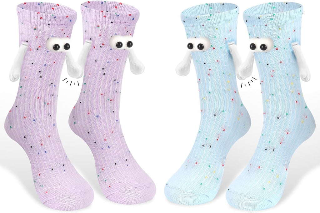ABTOLS 2 Pairs Colorful Funny Couple Socks Magnetic Hand Holding Socks for Women Men