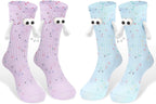 ABTOLS 2 Pairs Colorful Funny Couple Socks Magnetic Hand Holding Socks for Women Men