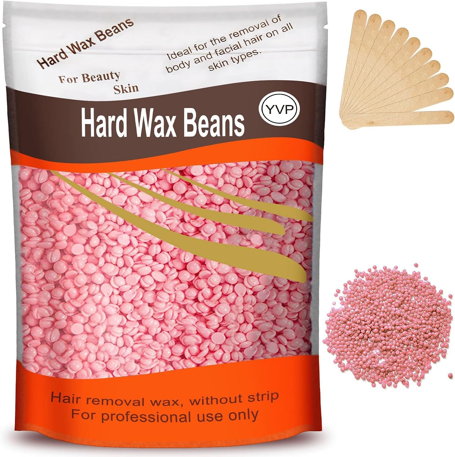 Hard Wax for Hair Removal, Rose Pink Wax Beads for Sensitive Skin and Brazilian Waxing, 10.5 Ounce/bag with 10pcs Wax Sticks