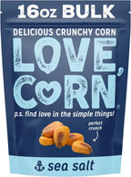 LOVE CORN Sea Salt 16oz x 1 Bag - Delicious Crunchy Corn - Healthy Family Snacks - Gluten Free, Kosher, Non-GMO- Alternative for Chips, Nuts, Crackers & Pretzels - Perfect for Charcuterie Boards