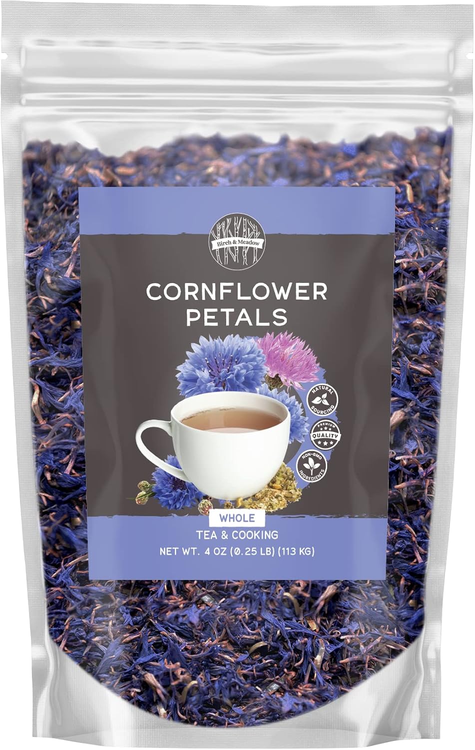 Birch & Meadow 4 oz Whole Cornflower Petals, Decorative, Tea & Cooking Additive