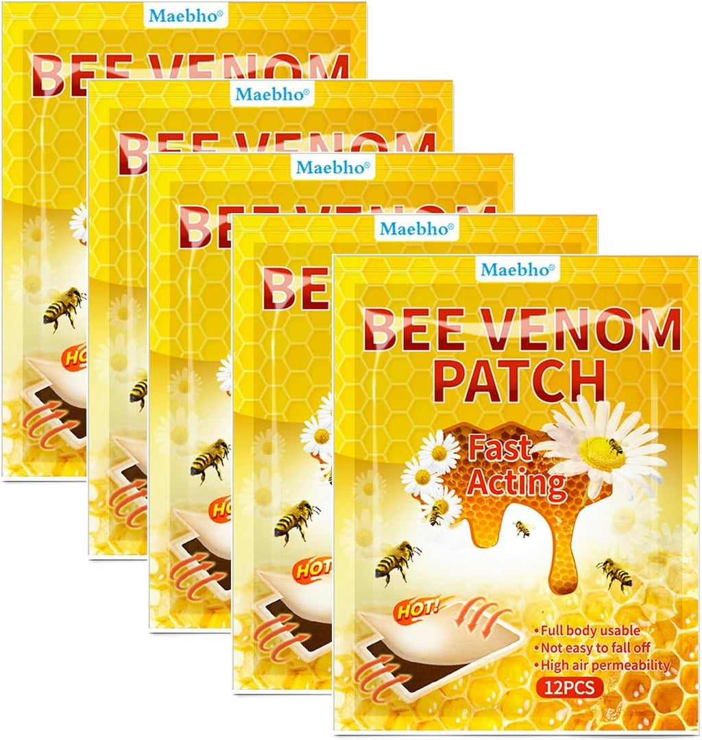 60pcs Bee Venom Knee Heat Patches, 5pack Extract Adhesive Heating Patches for Back, Neck, Shoulder