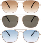 3 Pack Aviator Bifocal Reading Sunglasses for Men Wome Double Bridge Sun Readers Gradient Lens Metal Frame Shades, Rose Gold/Light Gold Frame, Gradient Blue Brown G15, + 2.50