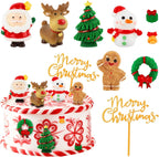 9 Pcs Christmas 3D Cartoon Figurine Ornaments Set Cake Toppers Decorations Mini Resin Santa Claus Christmas Trees Snowman Ornaments for Cake Toppers Tree Decor Holiday Crafts