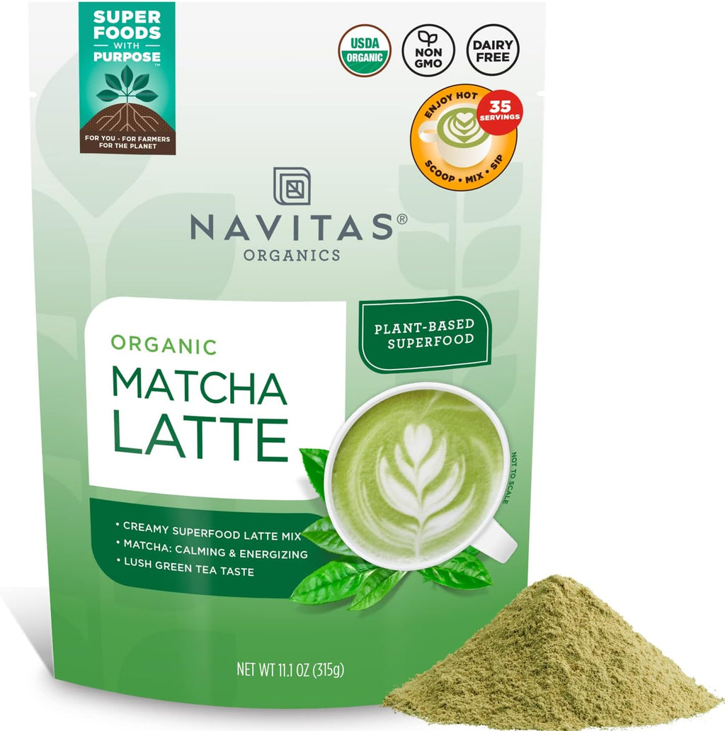 Navitas Organics Instant Matcha Latte Mix – Simple & Convenient Blend For Sweet & Creamy Latte – Mix With Water – Dairy Free & Low Sugar – USDA Organic, Non GMO, Gluten Free (11.1oz. Bag, 35 Servings)
