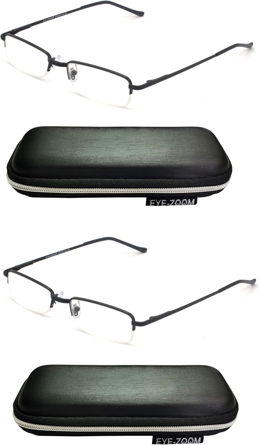 2 Pack Rectangular Metal Half Rim Reading Glasses with Case for Men and Women