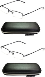 2 Pack Rectangular Metal Half Rim Reading Glasses with Case for Men and Women
