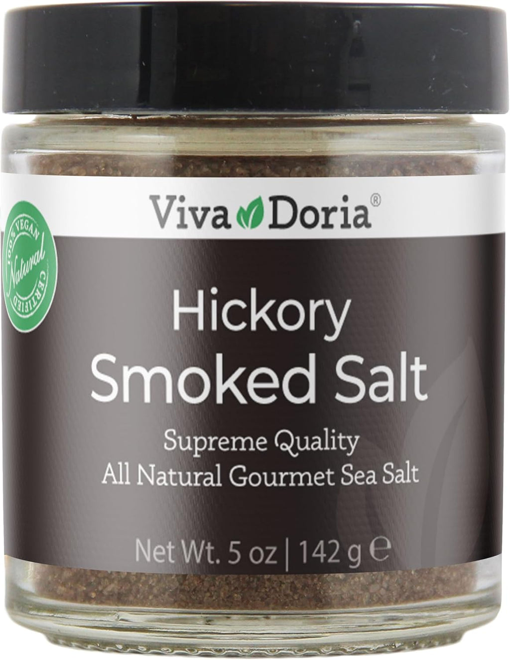 Viva Doria Hickory Smoked Sea Salt (Fine Grain) Hickorywood Salt (5 oz glass jar)