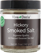 Viva Doria Hickory Smoked Sea Salt (Fine Grain) Hickorywood Salt (5 oz glass jar)