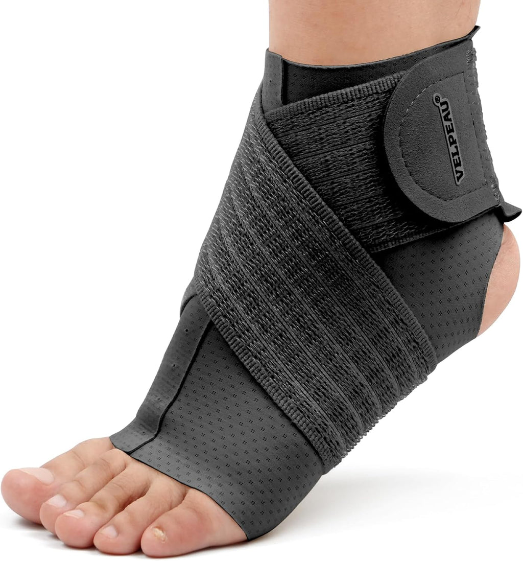 Velpeau Foot & Ankle Support Brace Compression Sleeve with Adjustable Strap, Elastic Wrap for Plantar Fasciitis, Achilles Tendonitis, Sprained, Sports Bandage Sock for Men & Women (Single, Black, M)