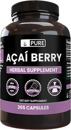 PURE ORIGINAL INGREDIENTS Acai Berry (365 Capsules) No Magnesium Or Rice Fillers, Always Pure, Lab Verified