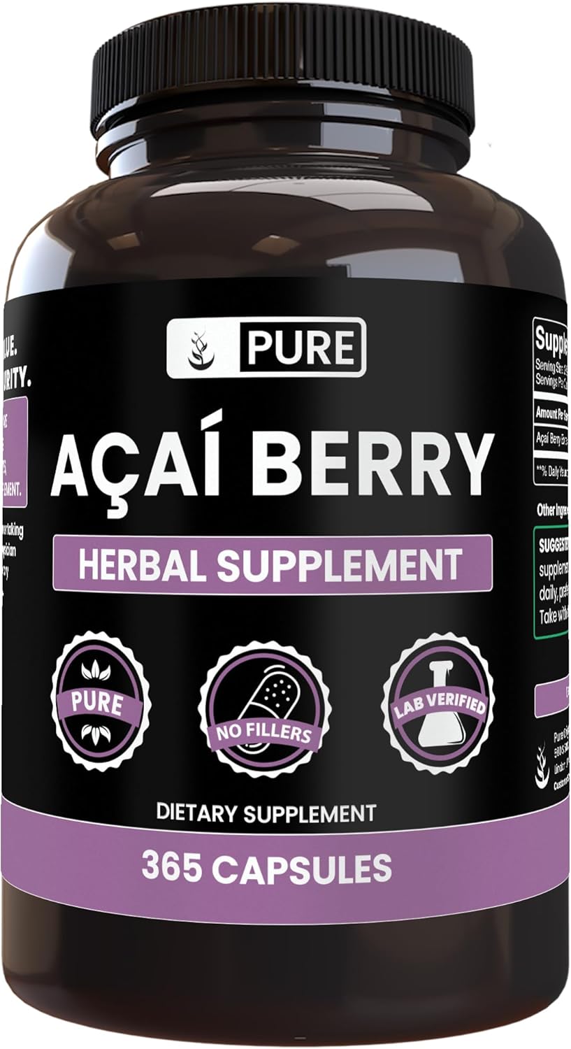 PURE ORIGINAL INGREDIENTS Acai Berry (365 Capsules) No Magnesium Or Rice Fillers, Always Pure, Lab Verified