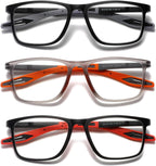 Hubeye TR90 Sports Reading Glasses for Men and Women Ultralight Flexible Anti-Blue Light Readers（Black+Red+Orange，+2.0）