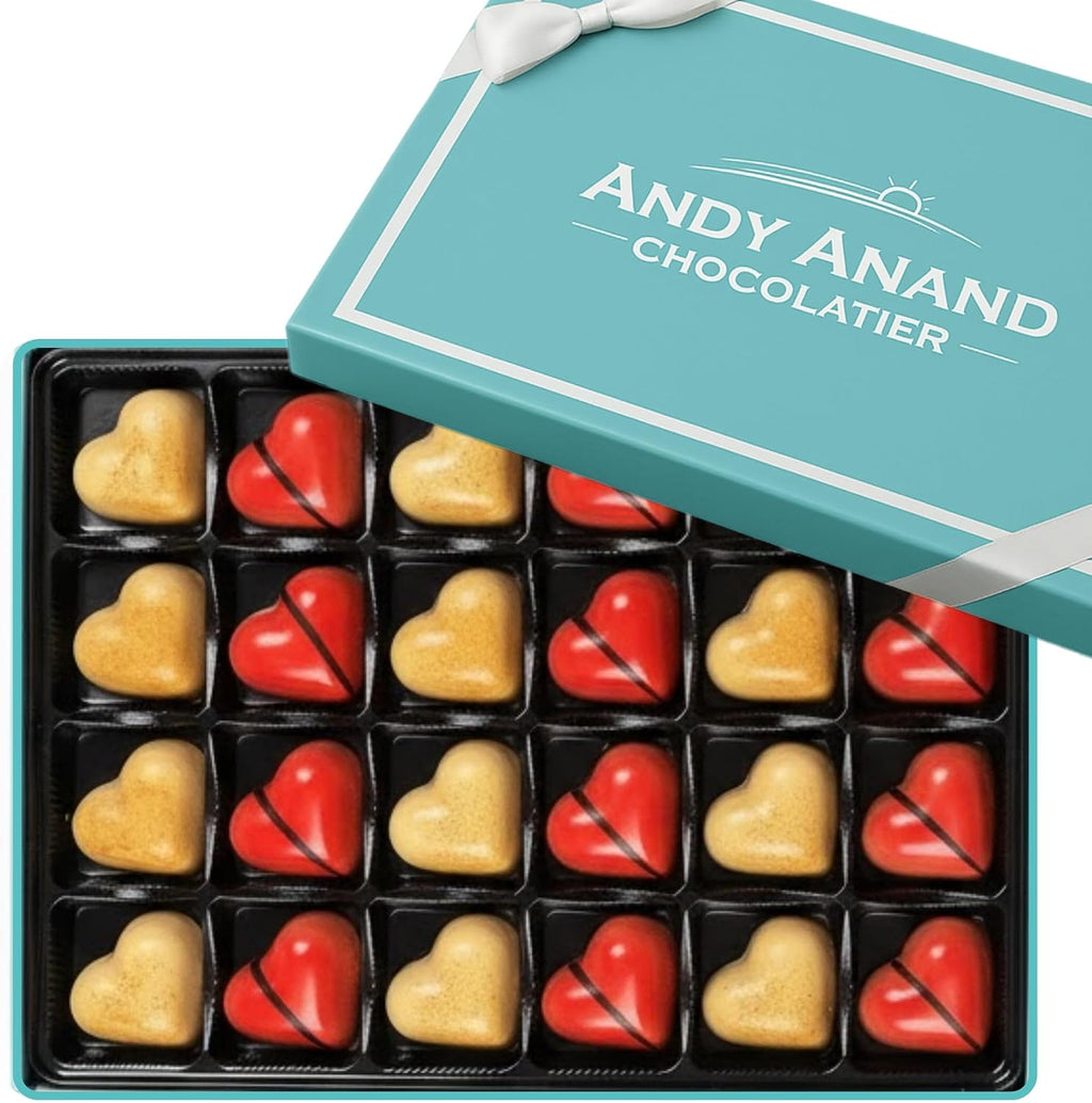 ANDY ANAND CHOCOLATIER Belgian White Chocolate Hearts must for Chocolate lovers - For An Amazing Experience Gift Boxed Silky Smooth 60% Cacao (25 Pcs)