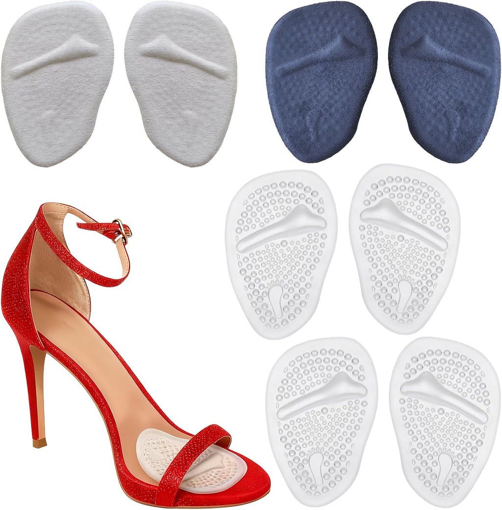 Ball of Foot Cushions for Women, 8PCS Metatarsal Pads & Shoe Inserts | Instant Pain Relief & All-Day Comfort, Secure Gel Heel Inserts for High Heels, Universal Fit Size ((Clear, Beige, Black)