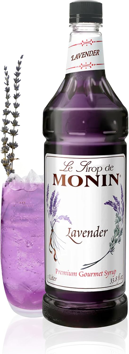 Monin - Lavender Syrup | Aromatic & Floral, Premium Syrup for Cocktails, Lattes & More | Clean Label with No Artificial Flavors, No Artificial Preservatives (BPA Free Bottle, 33.8 fl oz)