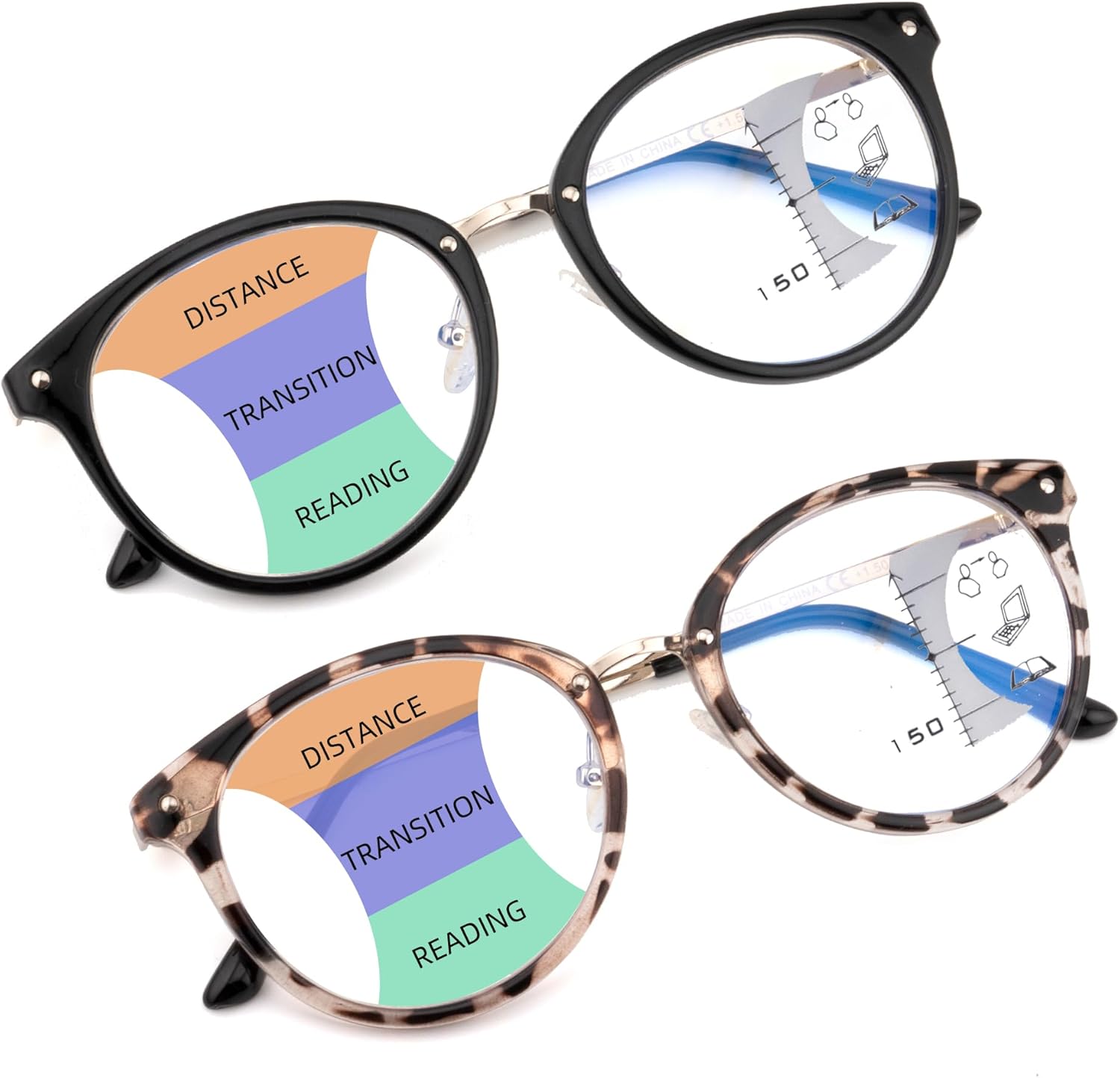 Round Bifocal Progressive Multifocal Reading Glasses for Women Men Fashion Multifocus Readers Anti Blue Light