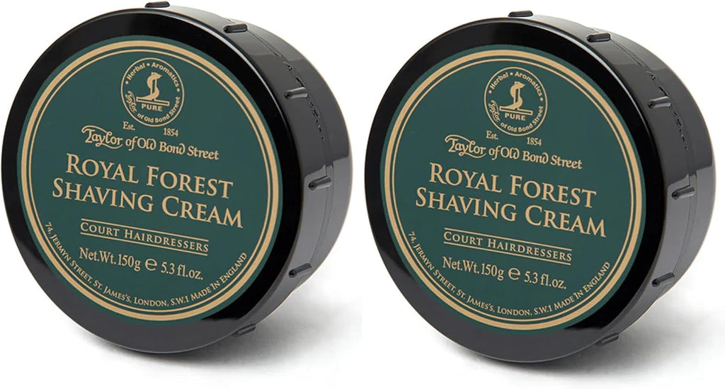 Taylor of Old Bond Street Royal Forest Fragrance Shaving Cream Bowl 150g (2-Pack) – Rich Lather for Traditional Shaving