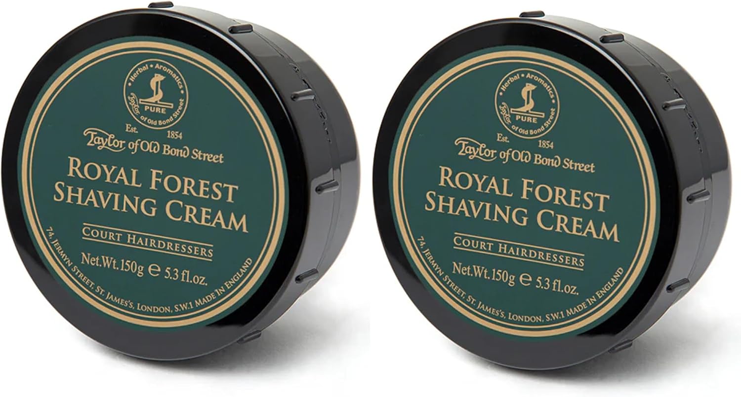 Taylor of Old Bond Street Royal Forest Fragrance Shaving Cream Bowl 150g (2-Pack) – Rich Lather for Traditional Shaving