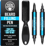 Viking Revolution Beard Pen (2 Pack) - Black Beard Pencil Filler for Men Lapiz para Barba de Hombre - Beard Filler for Men Waterproof Beard Filling Pen Kit - Long Lasting Beard Filler Pen with Brush